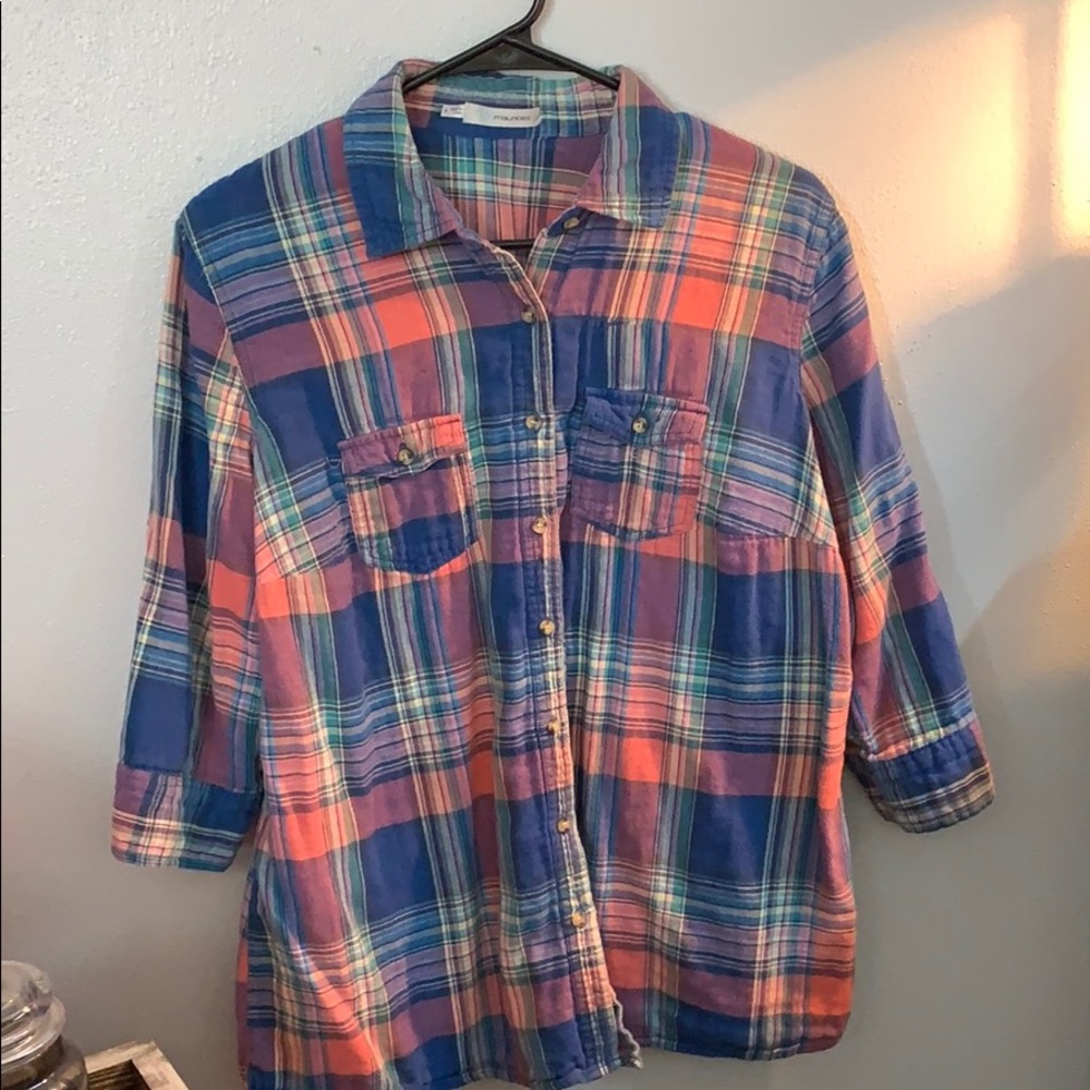 ruffled back button up flannel